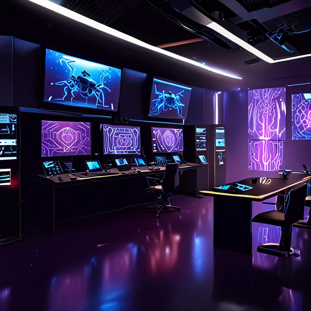 Illustration of autonomous AI agents collaborating with developers in a high‑tech lab, showcasing AI‑driven code generation and deployment pipelines.