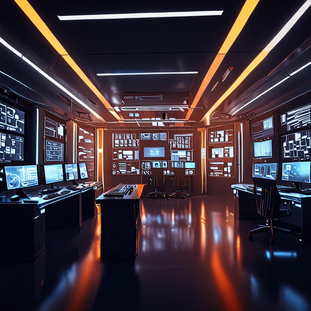 A futuristic neural media studio displaying complex workflow diagrams and real-time multimodal generative media feeds in a sleek, high-tech environment.
