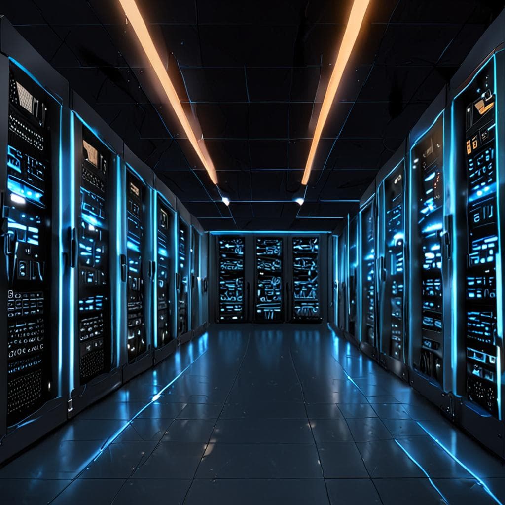Illustration of AI‑powered website architecture visualizing E‑E‑A‑T pillars—expertise, authority, trust—against a futuristic data center backdrop.
