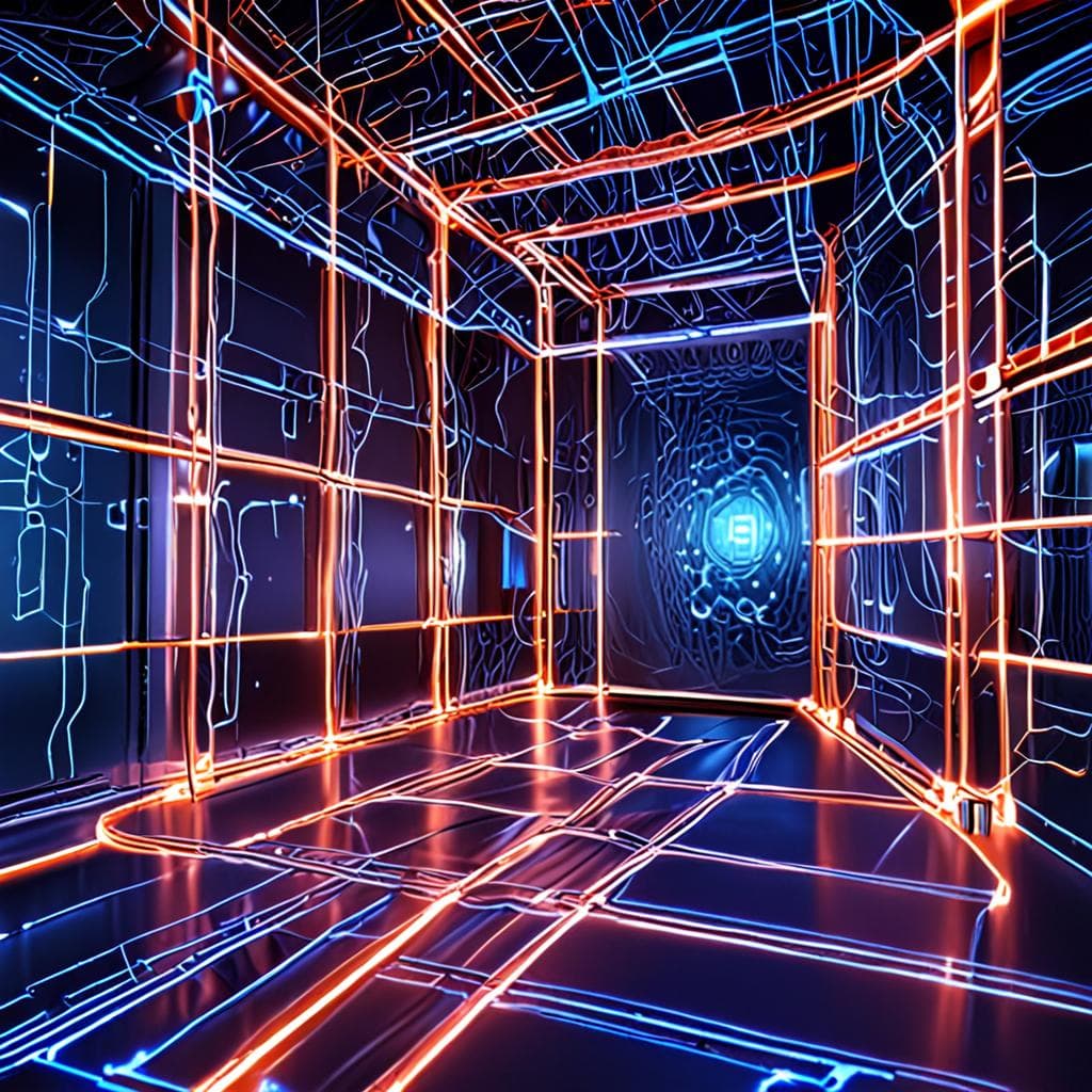 A sleek, futuristic illustration of autonomous AI agents collaborating on software development, with code snippets and algorithms in the background