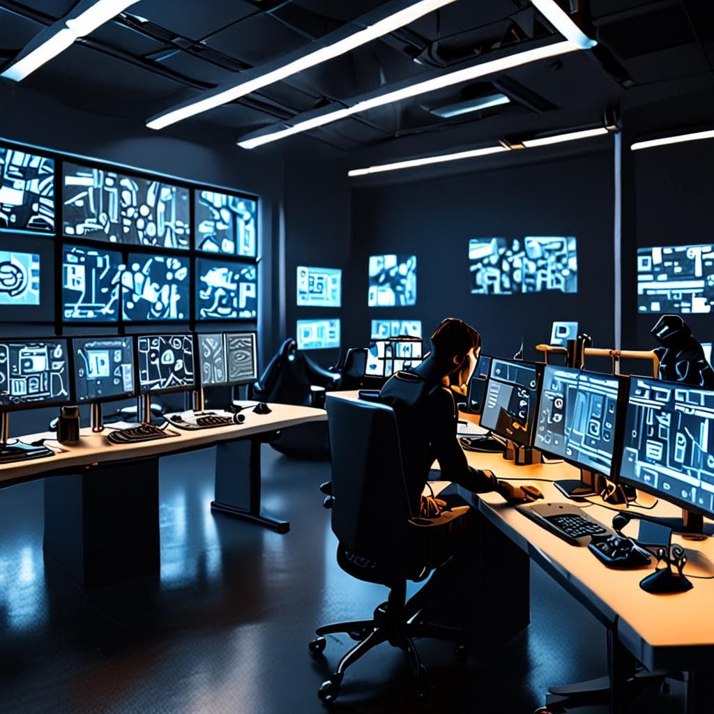 A futuristic representation of autonomous AI agents working in tandem with human software developers, highlighting the harmonious collaboration between humans and machines in the tech industry