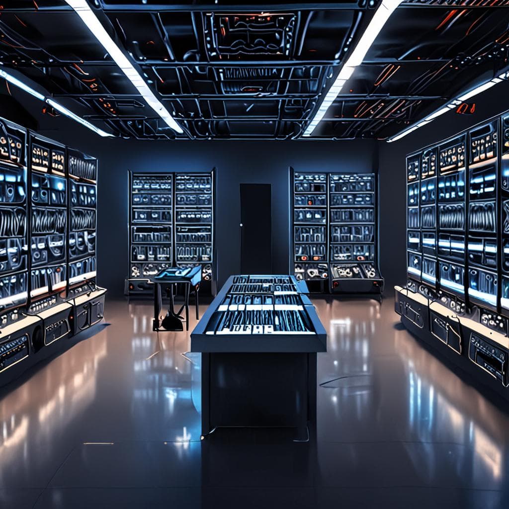 A photo of a researcher working on an open source AI model, with lines of code on the screen and a futuristic cityscape in the background, symbolizing the potential of open source AI to transform industries and societies
